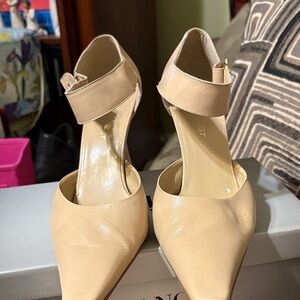 Women's Beige Ankle Strap Pointed Toe Heels